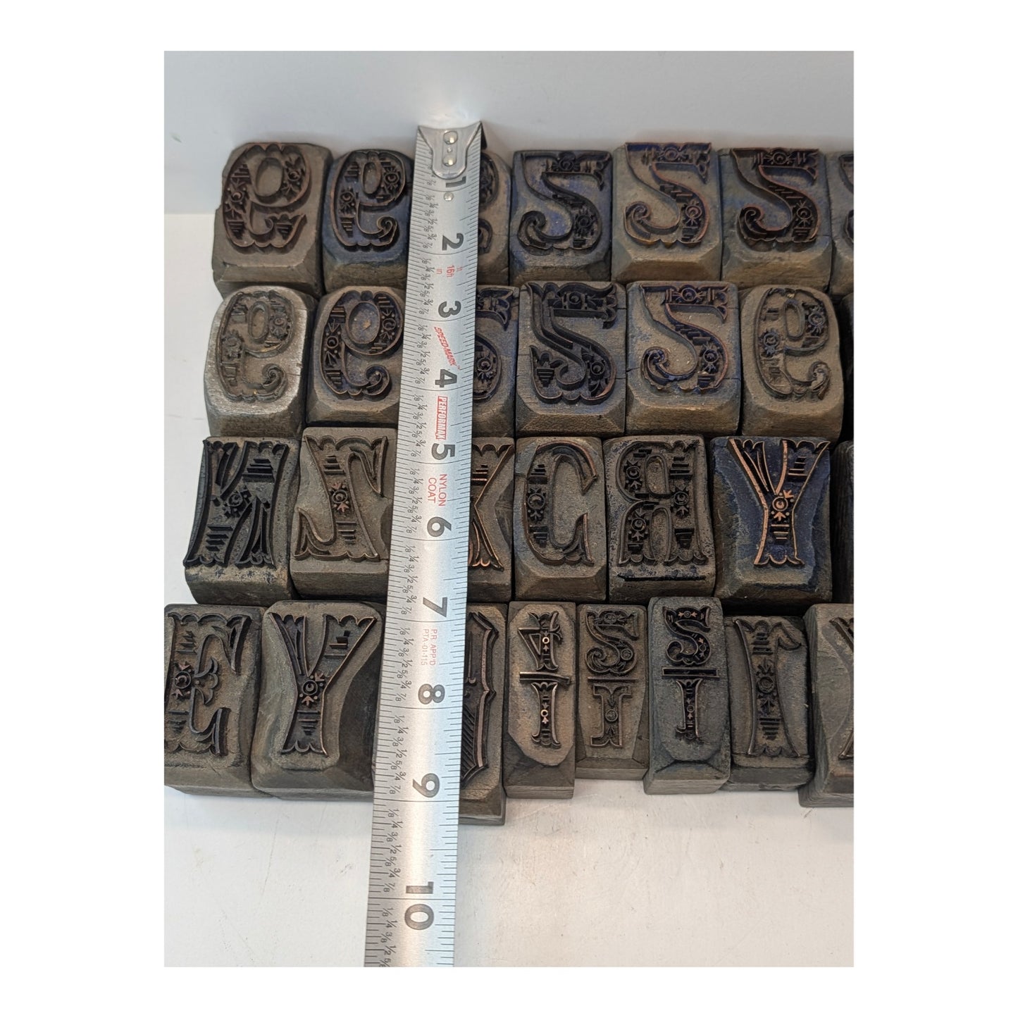 Vintage Ornate Letterpress Printing Blocks Set, Industrial Art Nouveau Decor