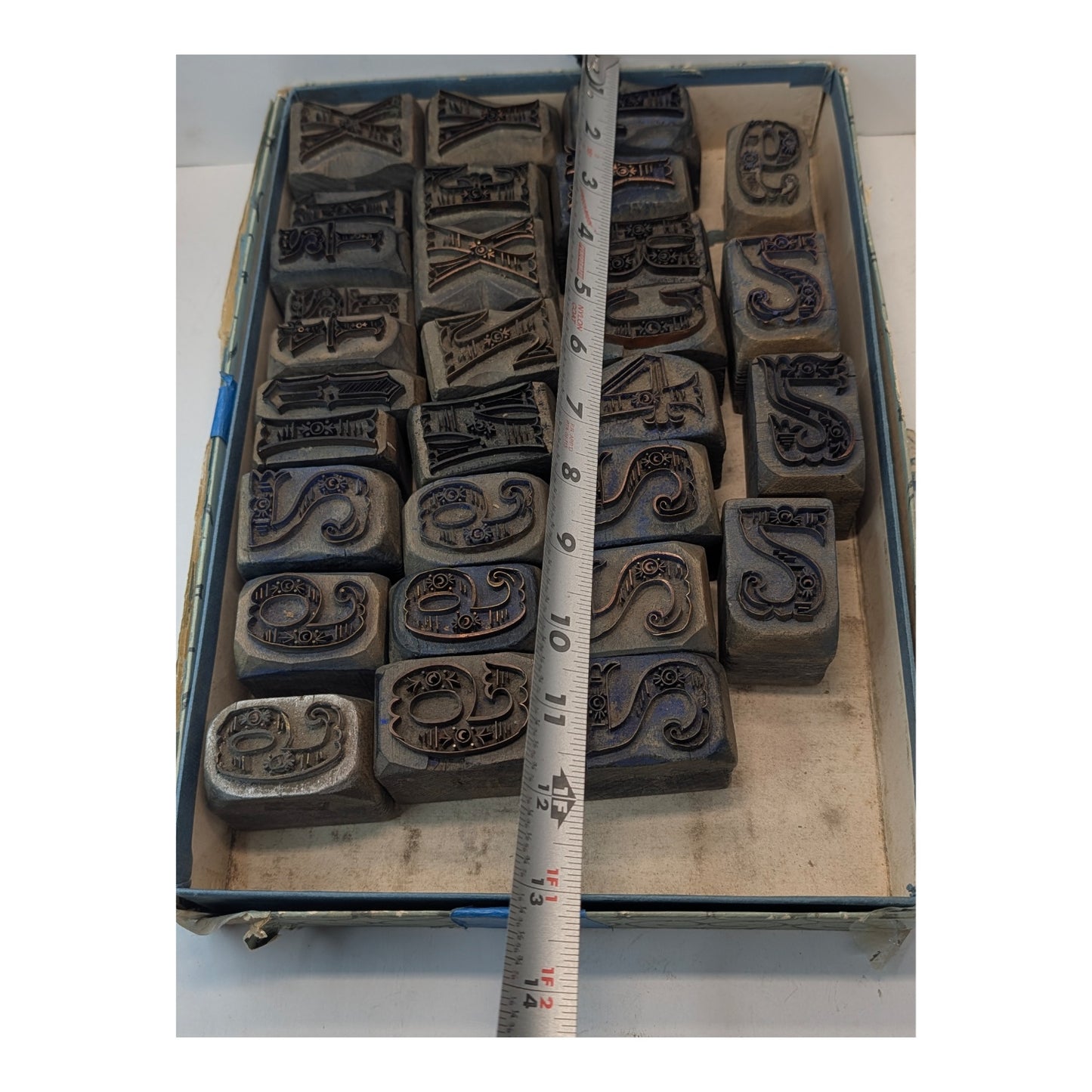 Vintage Ornate Letterpress Printing Blocks Set, Industrial Art Nouveau Decor