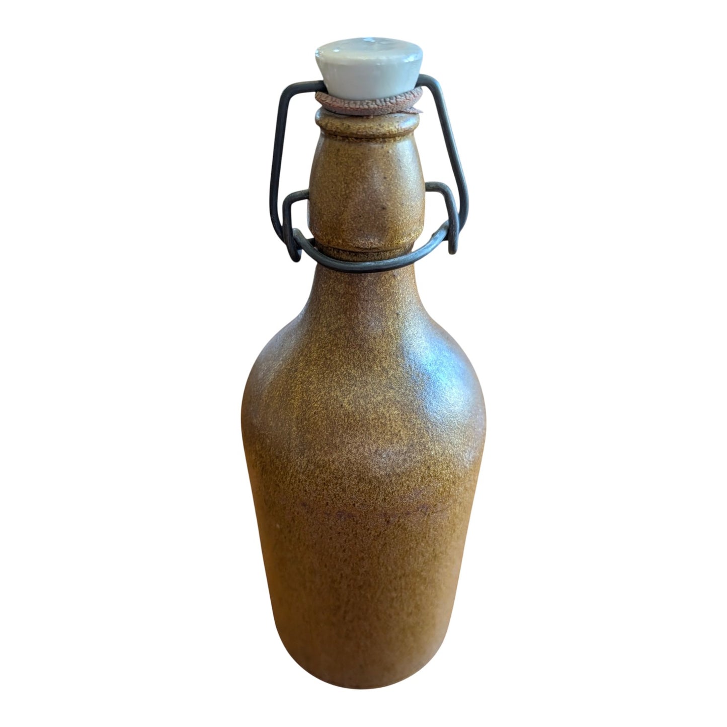 Antique German Salt Glaze Stoneware Bottle 0.5L, Vintage Grolsch Style Crock with Lightning Stopper, Rustic Farmhouse Earthenware Decor