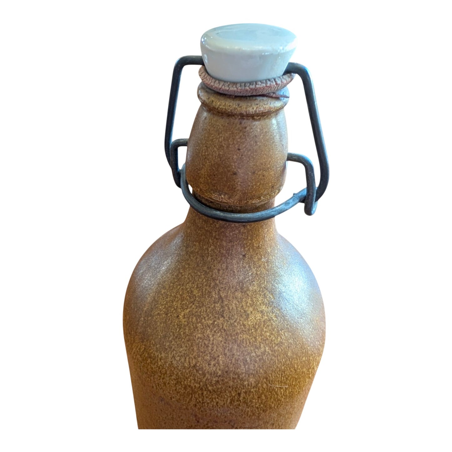 Antique German Salt Glaze Stoneware Bottle 0.5L, Vintage Grolsch Style Crock with Lightning Stopper, Rustic Farmhouse Earthenware Decor