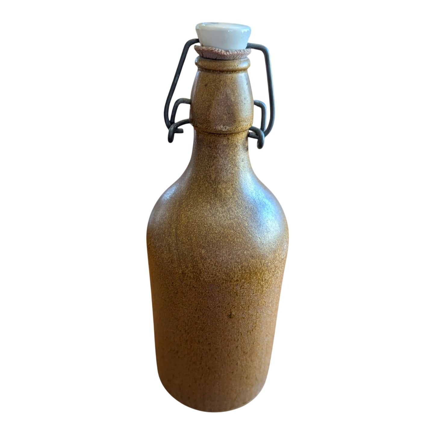 Antique German Salt Glaze Stoneware Bottle 0.5L, Vintage Grolsch Style Crock with Lightning Stopper, Rustic Farmhouse Earthenware Decor