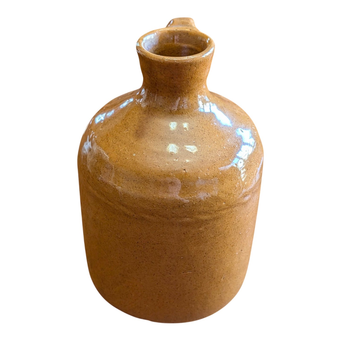 Antique American Stoneware Whiskey Jug, Small Primitive Brown Glaze Crock, Rustic Farmhouse Earthenware Decor