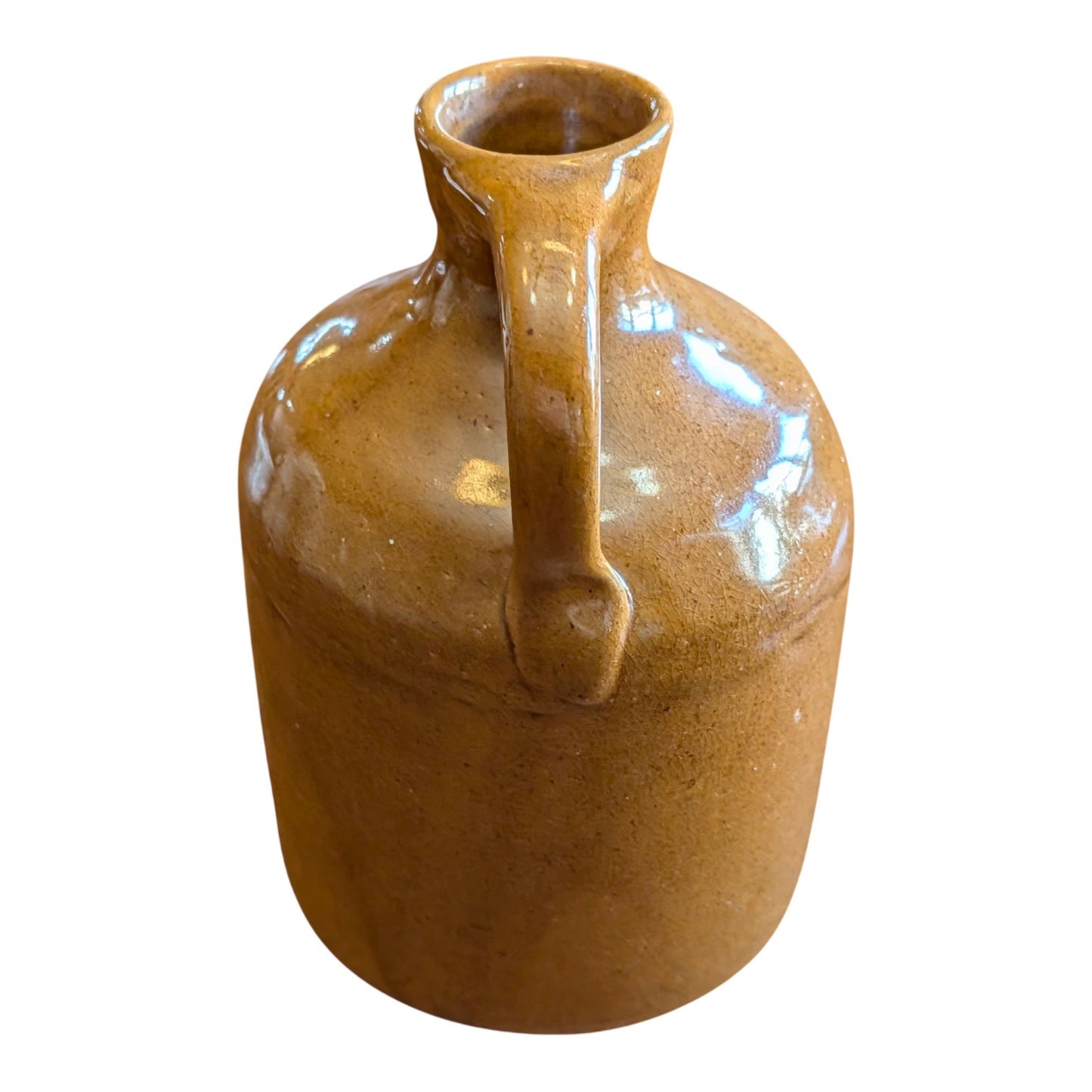 Antique American Stoneware Whiskey Jug, Small Primitive Brown Glaze Crock, Rustic Farmhouse Earthenware Decor