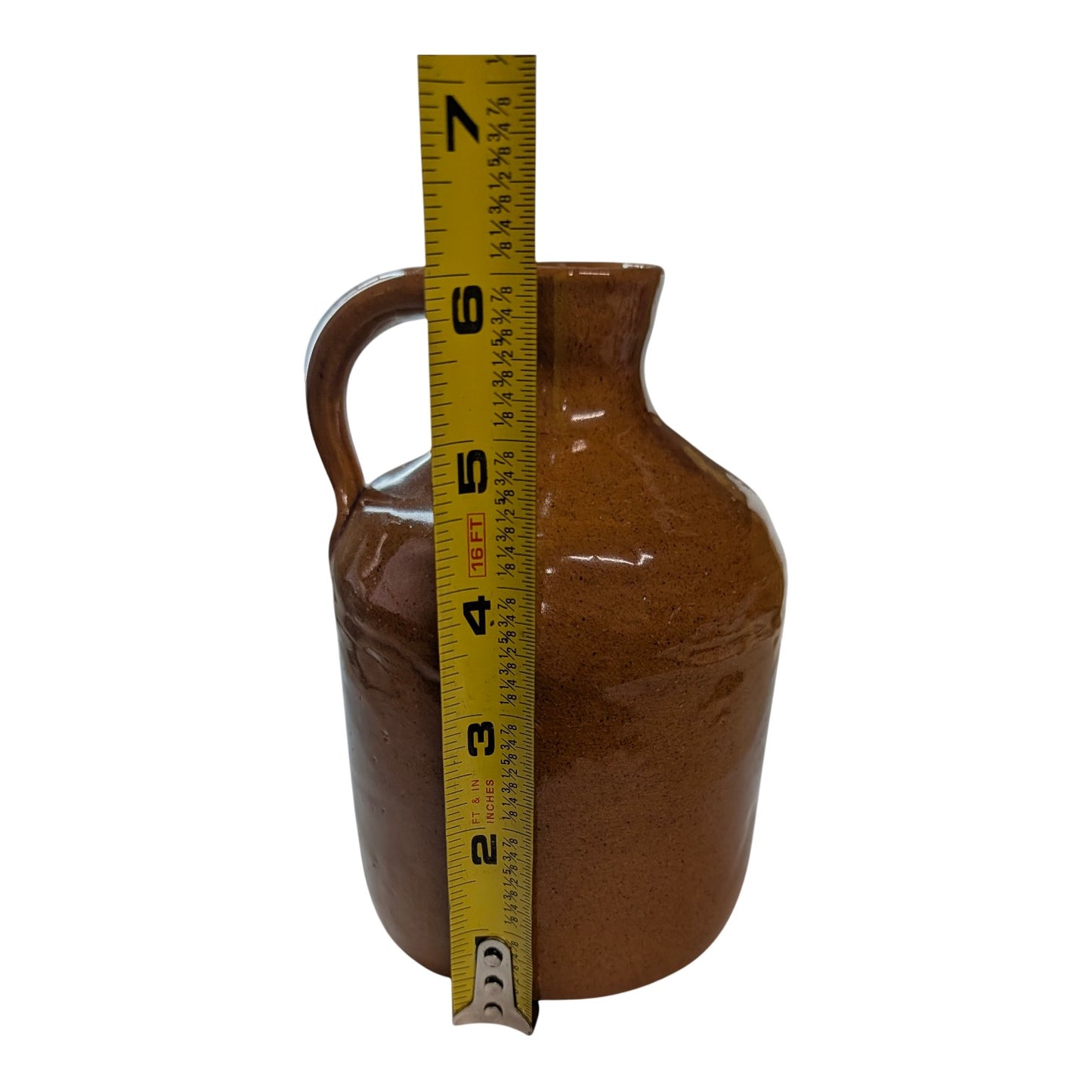 Antique American Stoneware Whiskey Jug, Small Primitive Brown Glaze Crock, Rustic Farmhouse Earthenware Decor