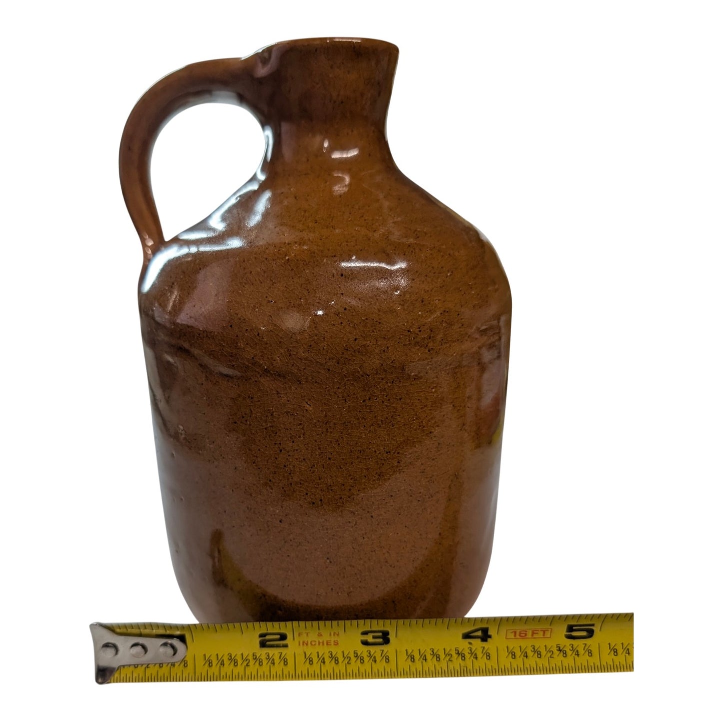 Antique American Stoneware Whiskey Jug, Small Primitive Brown Glaze Crock, Rustic Farmhouse Earthenware Decor