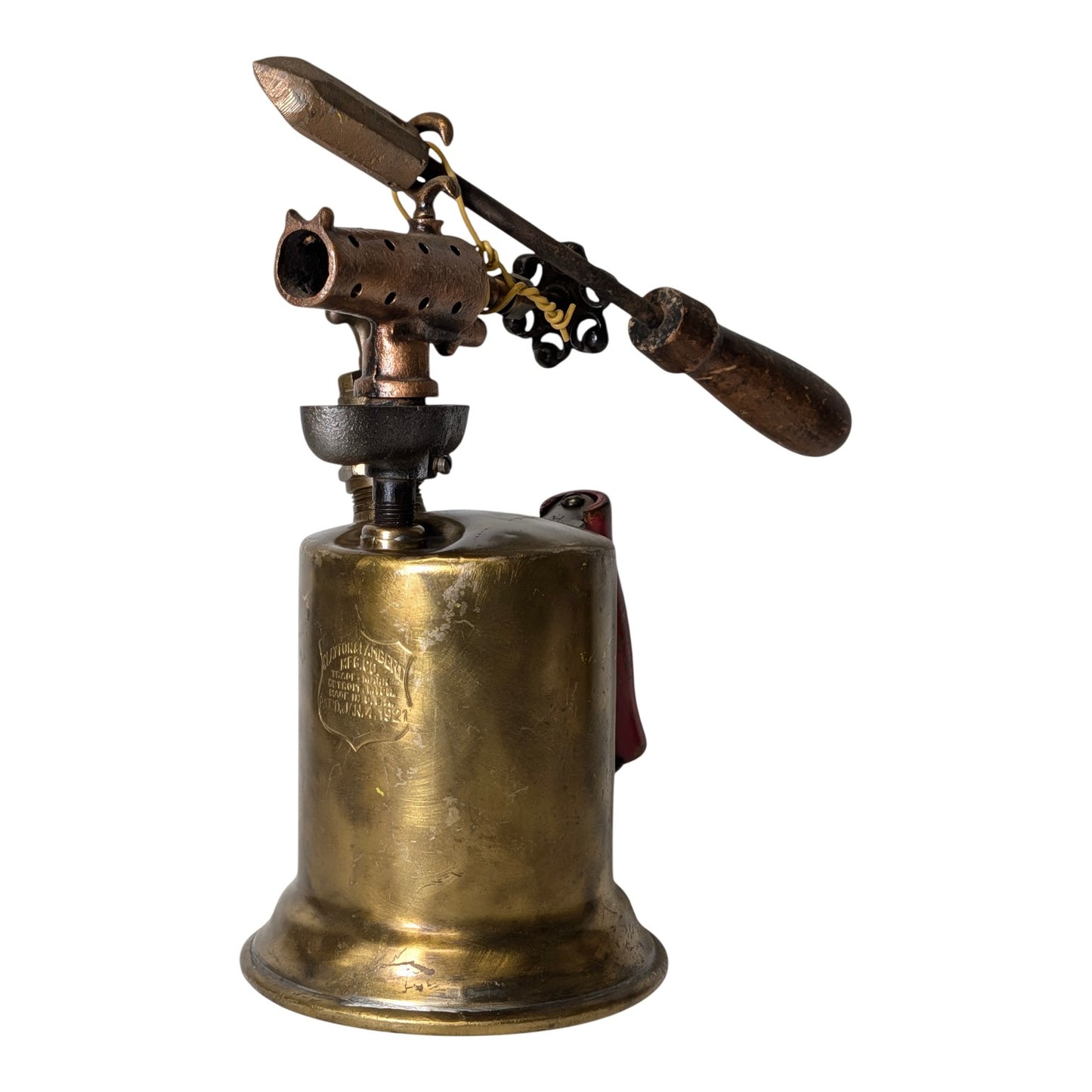 Antique 1921 National Safety Brass Blow Torch w/ Soldering Iron Industrial Steampunk Decor