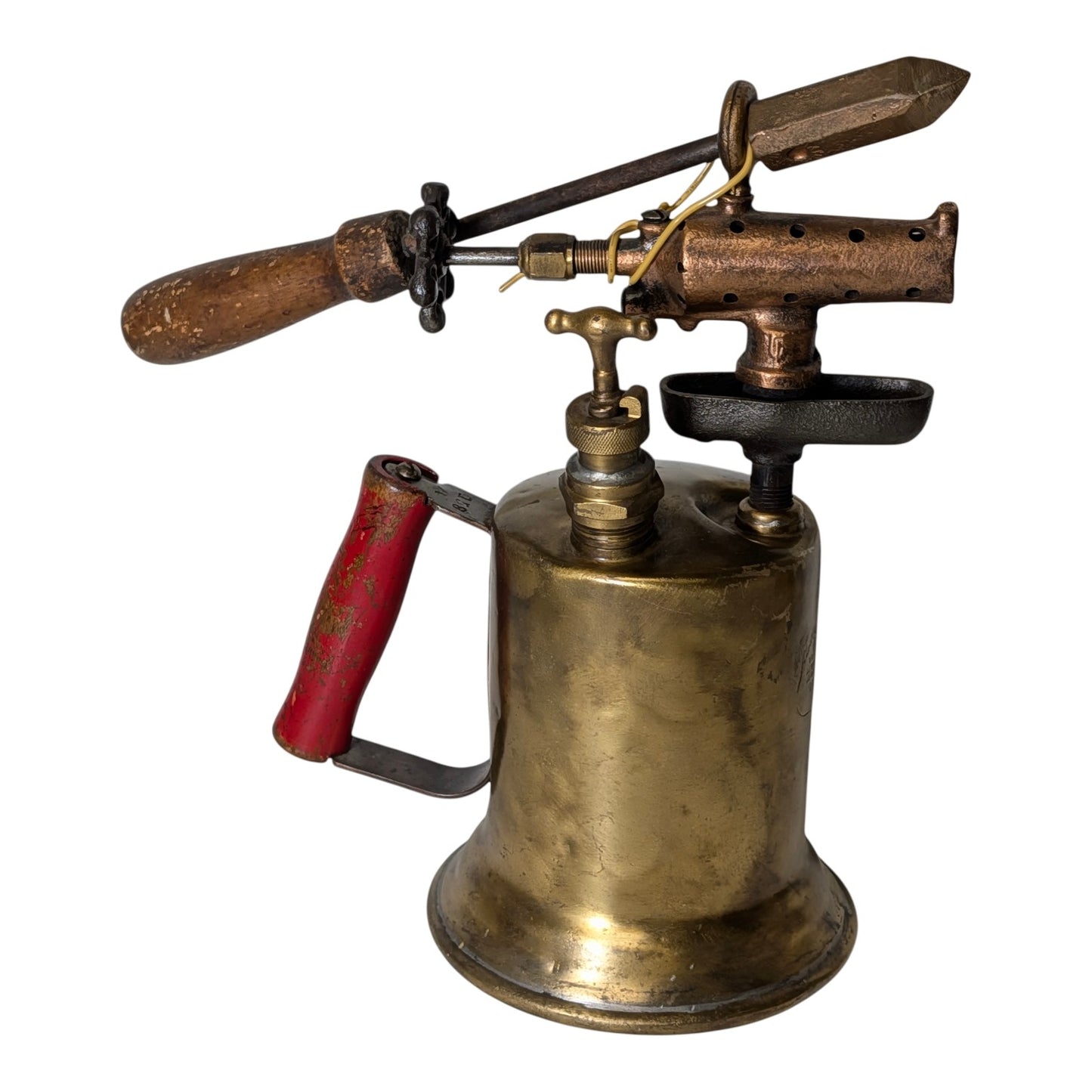 Antique 1921 National Safety Brass Blow Torch w/ Soldering Iron Industrial Steampunk Decor