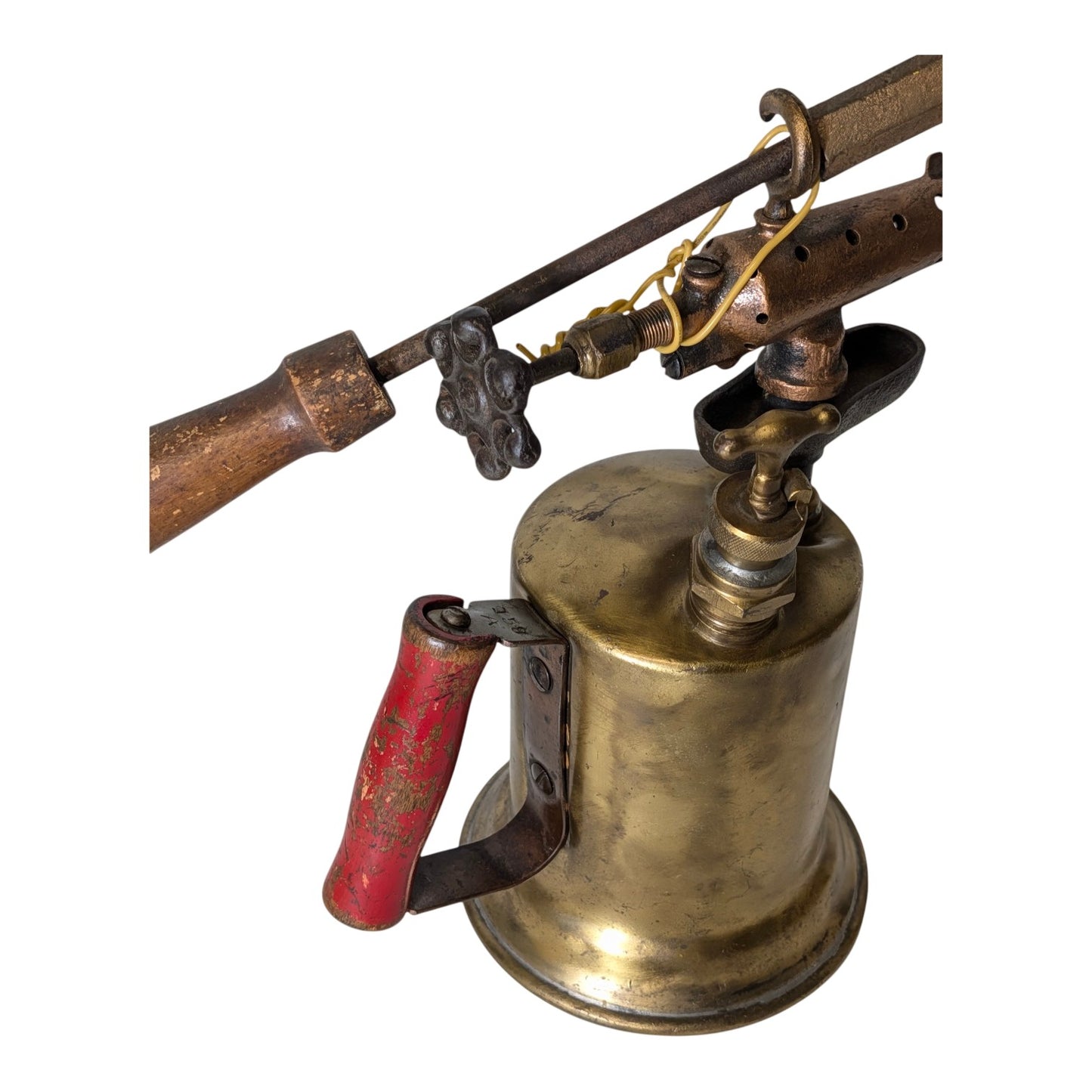 Antique 1921 National Safety Brass Blow Torch w/ Soldering Iron Industrial Steampunk Decor