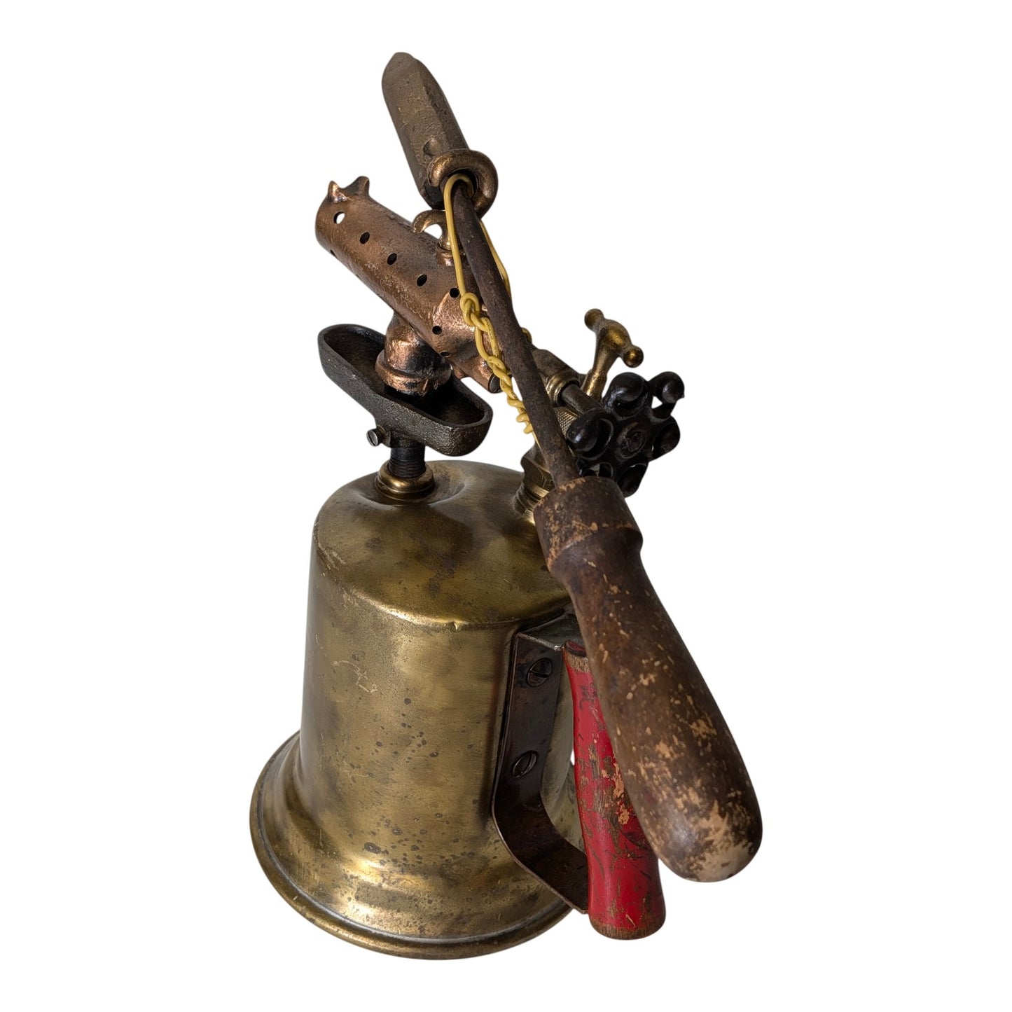 Antique 1921 National Safety Brass Blow Torch w/ Soldering Iron Industrial Steampunk Decor