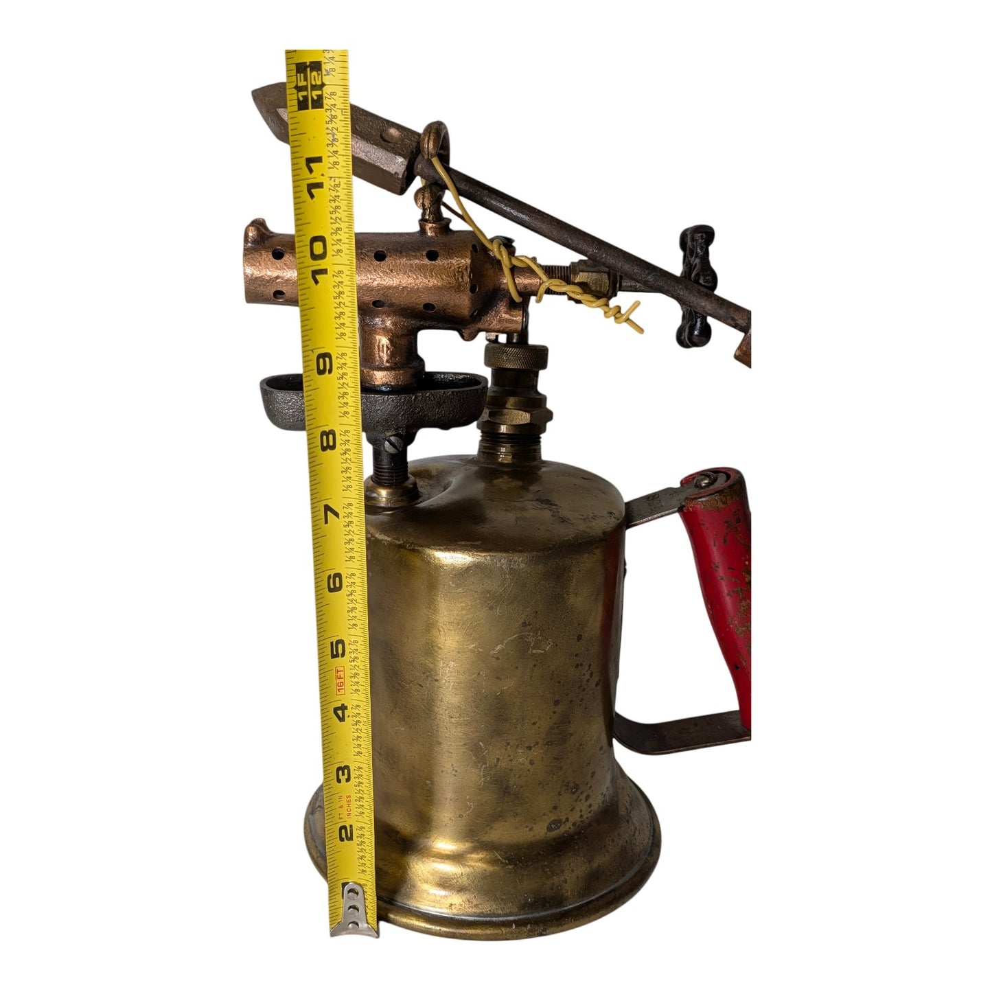 Antique 1921 National Safety Brass Blow Torch w/ Soldering Iron Industrial Steampunk Decor
