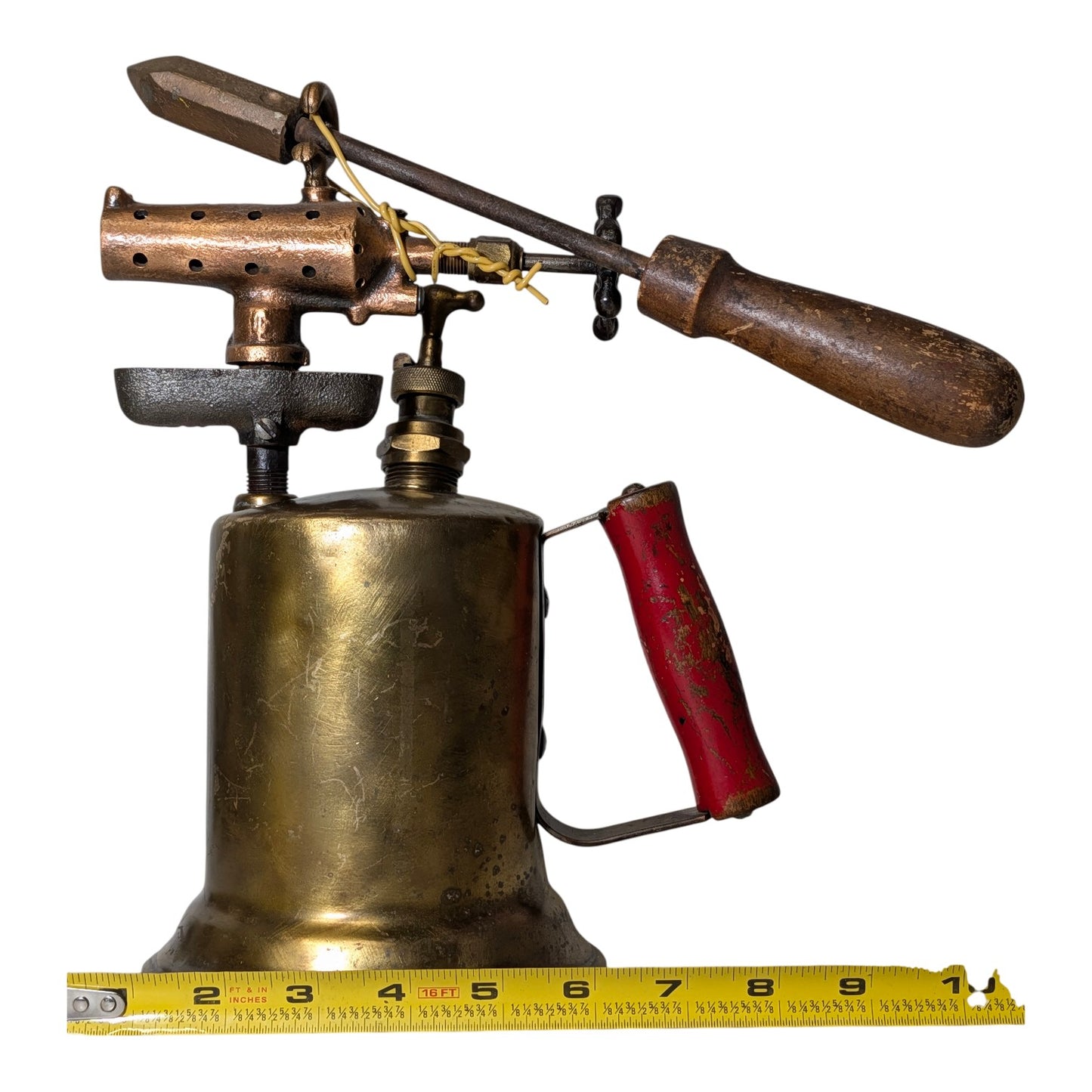 Antique 1921 National Safety Brass Blow Torch w/ Soldering Iron Industrial Steampunk Decor