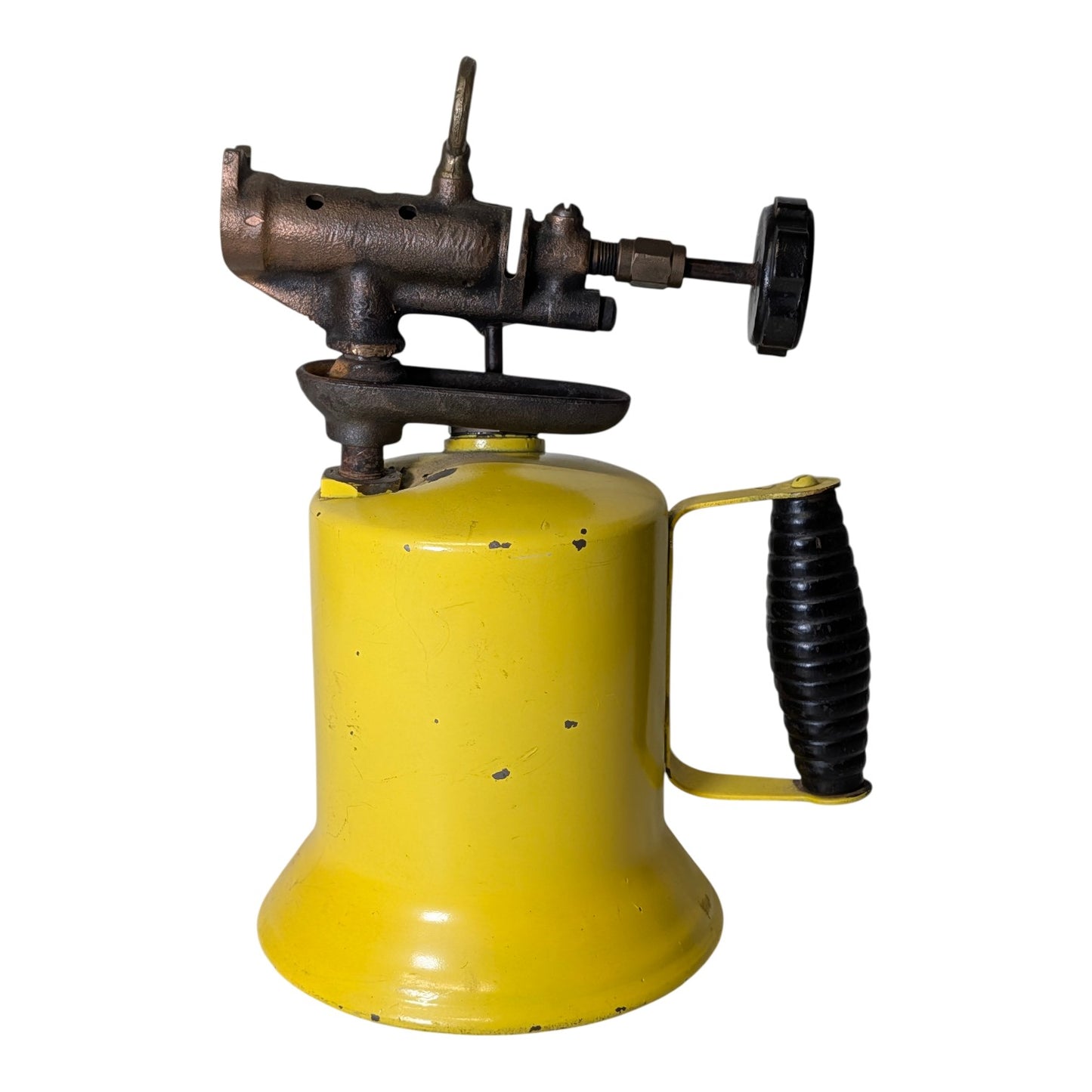 Vintage Industrial Yellow Blow Torch Mid-Century Brass Steampunk Decor Man Cave Art