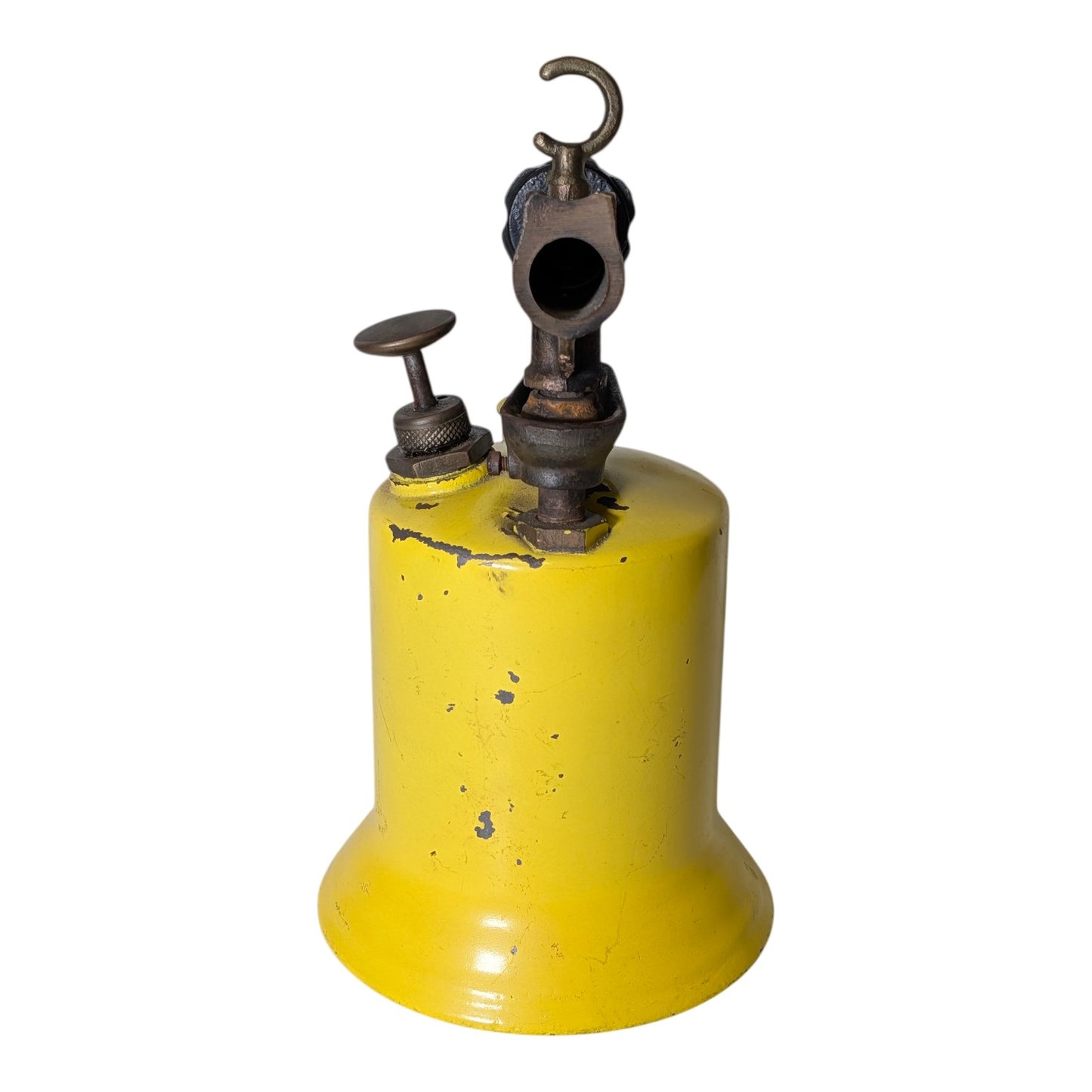 Vintage Industrial Yellow Blow Torch Mid-Century Brass Steampunk Decor Man Cave Art