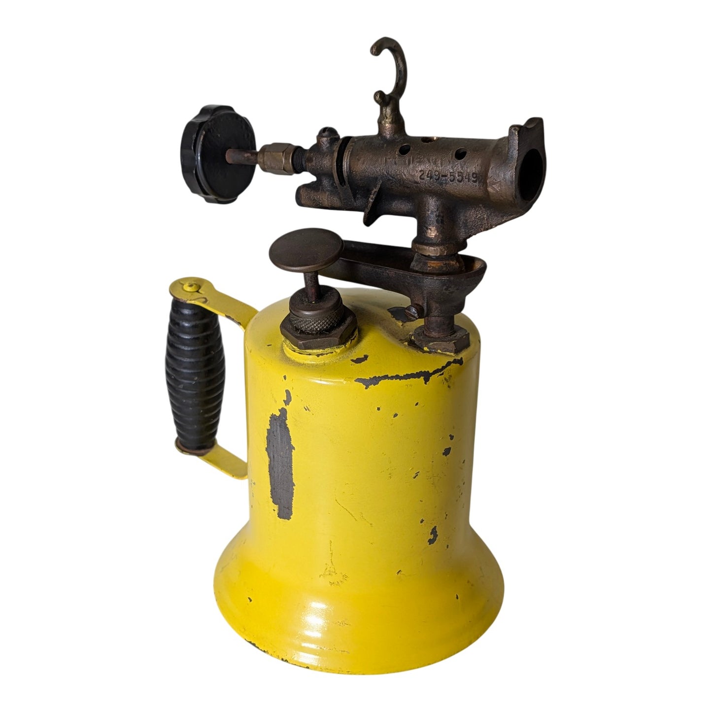 Vintage Industrial Yellow Blow Torch Mid-Century Brass Steampunk Decor Man Cave Art