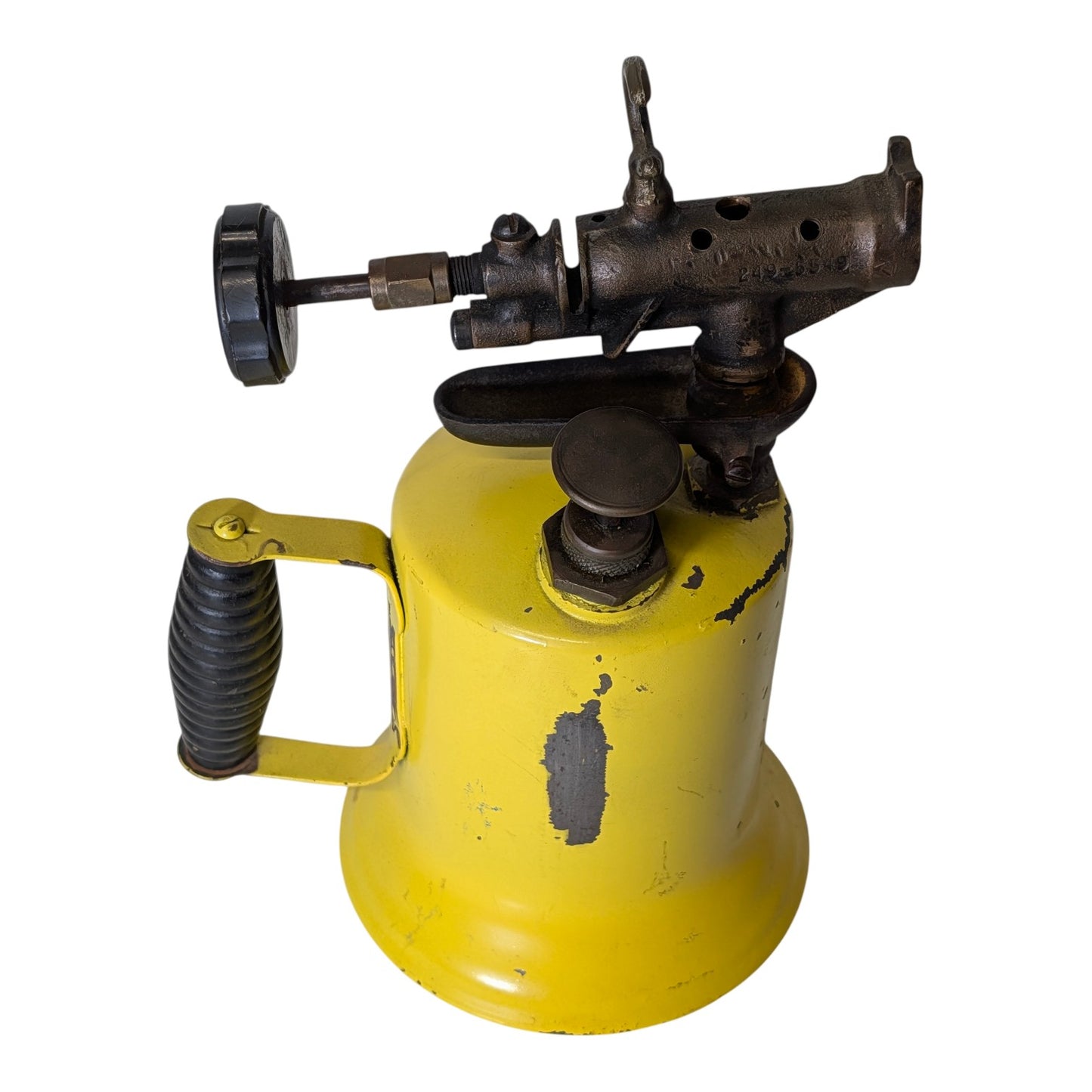 Vintage Industrial Yellow Blow Torch Mid-Century Brass Steampunk Decor Man Cave Art