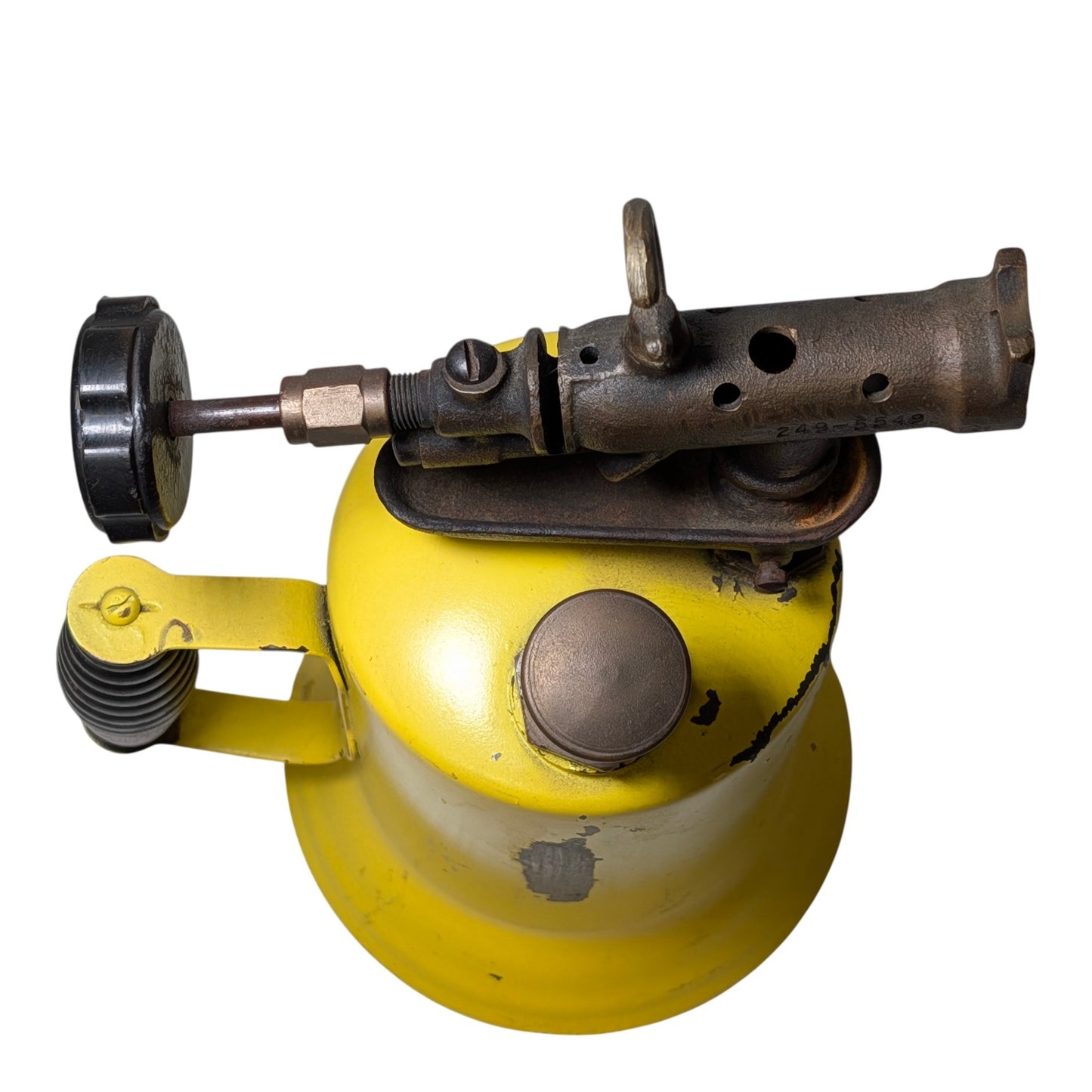 Vintage Industrial Yellow Blow Torch Mid-Century Brass Steampunk Decor Man Cave Art