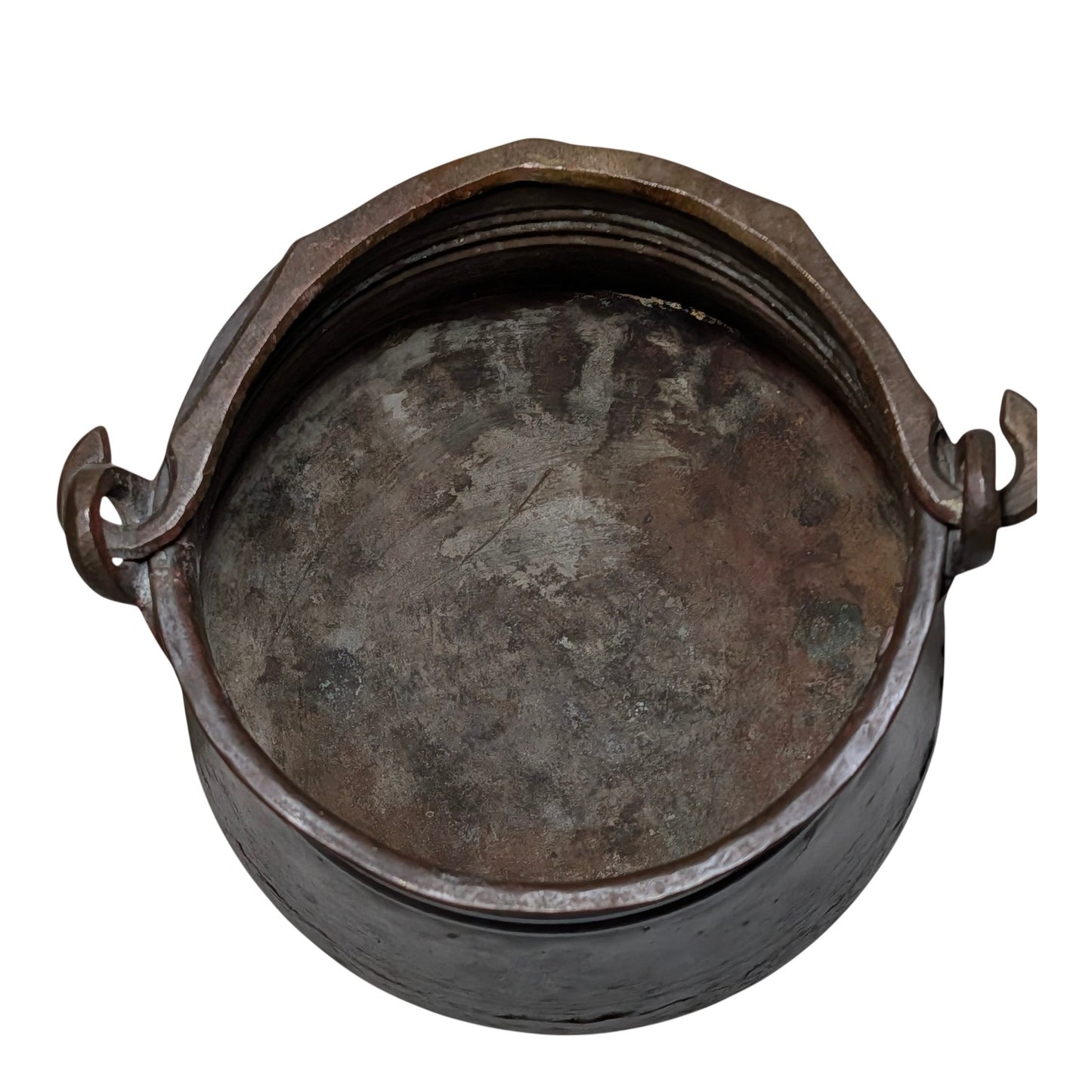 Antique 19th C. Hand Hammered Bronze Cauldron Pot, Primitive Forged Metal Kettle, Rustic Farmhouse Wabi Sabi Decor