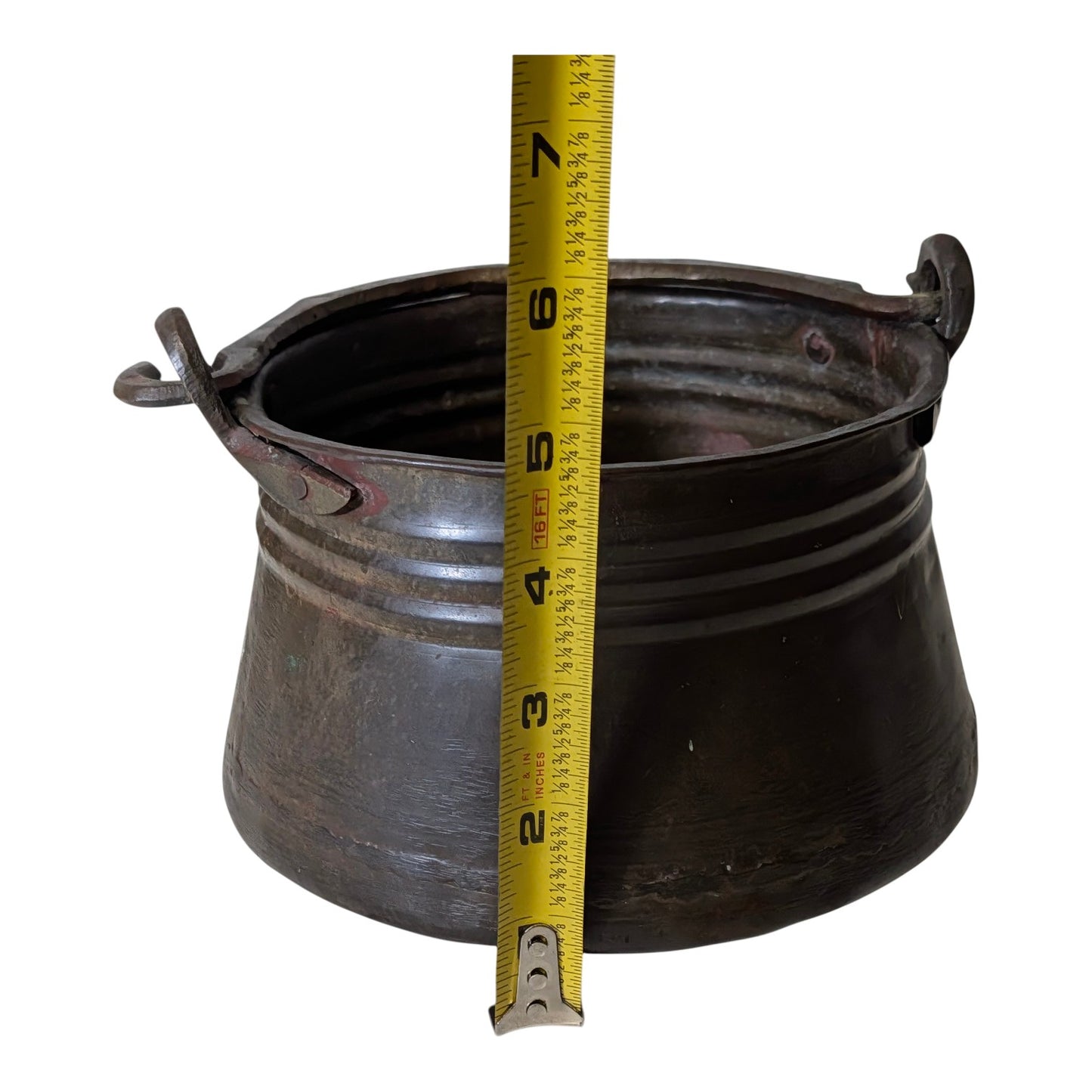 Antique 19th C. Hand Hammered Bronze Cauldron Pot, Primitive Forged Metal Kettle, Rustic Farmhouse Wabi Sabi Decor