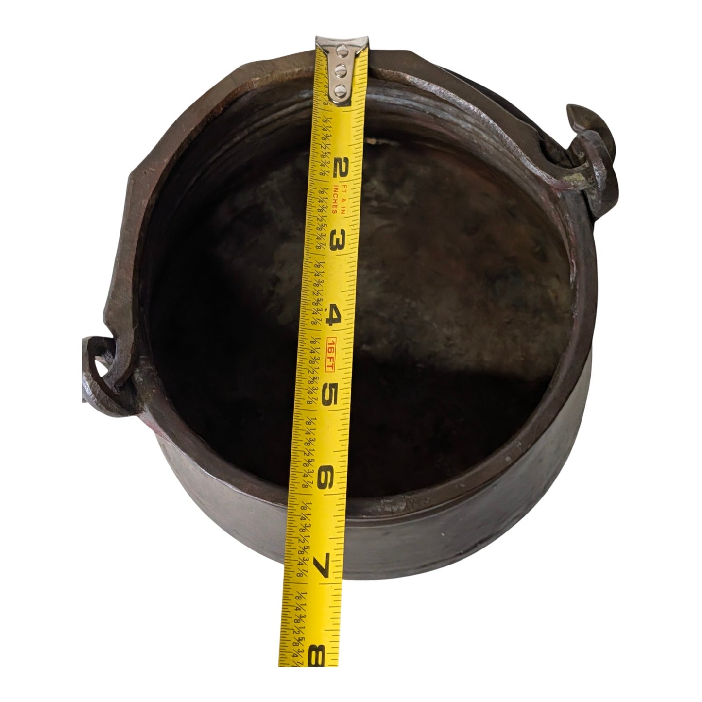 Antique 19th C. Hand Hammered Bronze Cauldron Pot, Primitive Forged Metal Kettle, Rustic Farmhouse Wabi Sabi Decor